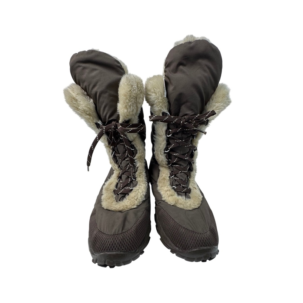 The North Face Nuptse Winter Boots Women's 6 Brown Faux Fur Trim Lace Up Quilted